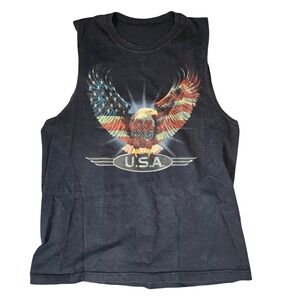 USA Eagle Flag Graphic Muscle Tank Top Black Men's Size Large